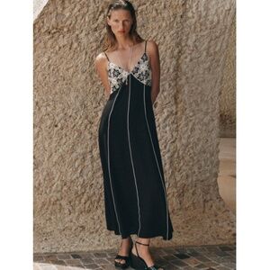 Zara Embroidered Midi Dress With Straps Brown White